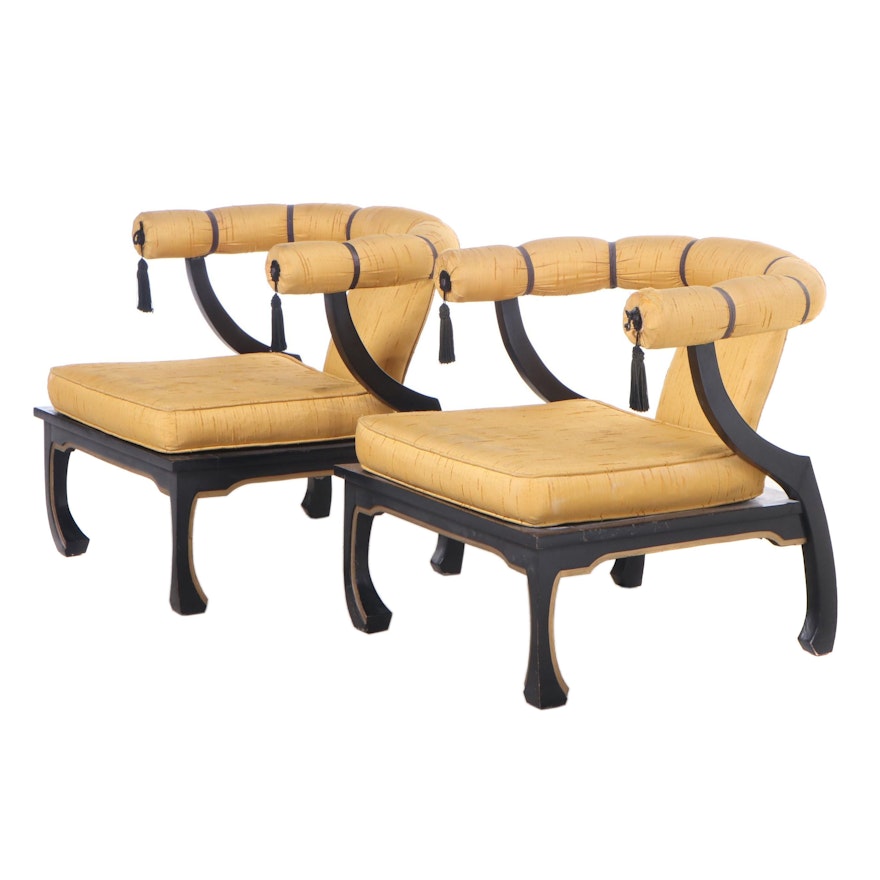 Pair of Chinese Style Ebonized and Parcel-Gilt Armchairs, 1970s