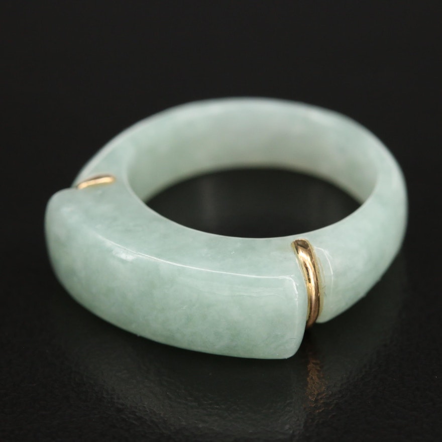 Carved Jadeite Bar Ring with 14K Accents