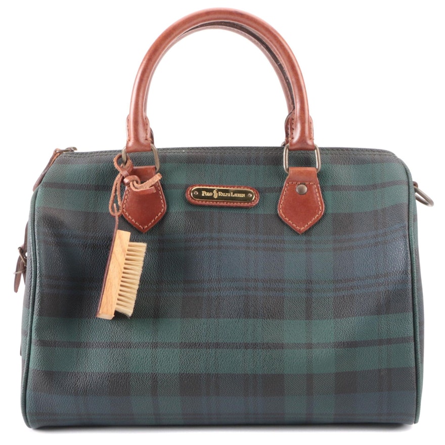 Polo Ralph Lauren Boston Bag in Blackwatch Plaid Coated Canvas with Leather Trim