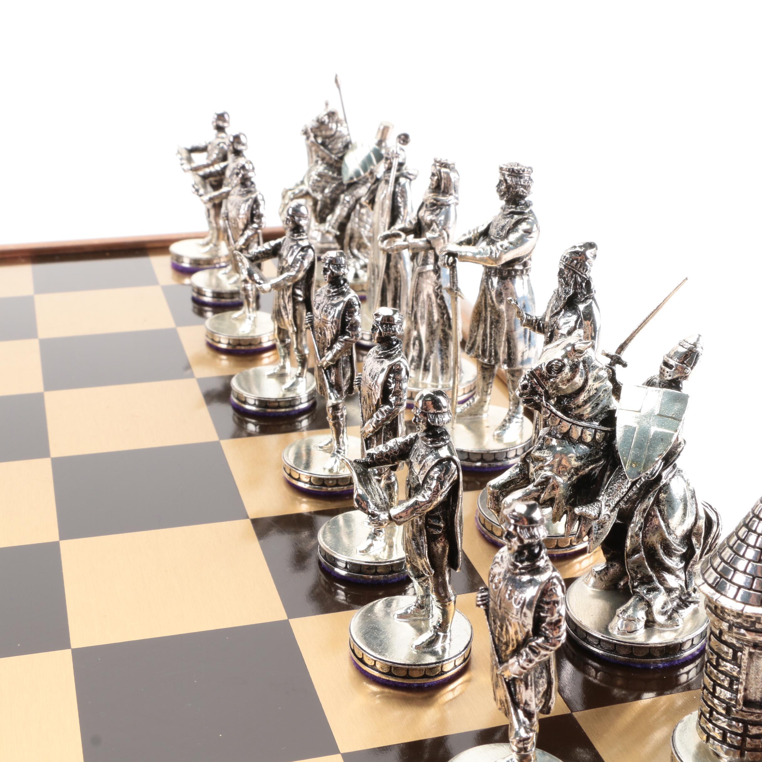 "Tournament At Camelot" Chess Set by Franklin Mint with Pewter Playing Pieces