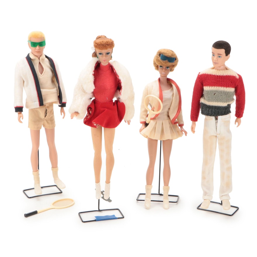 Sporting Barbie and Ken Dolls in Tennis and Figure Skating Attire, Vintage