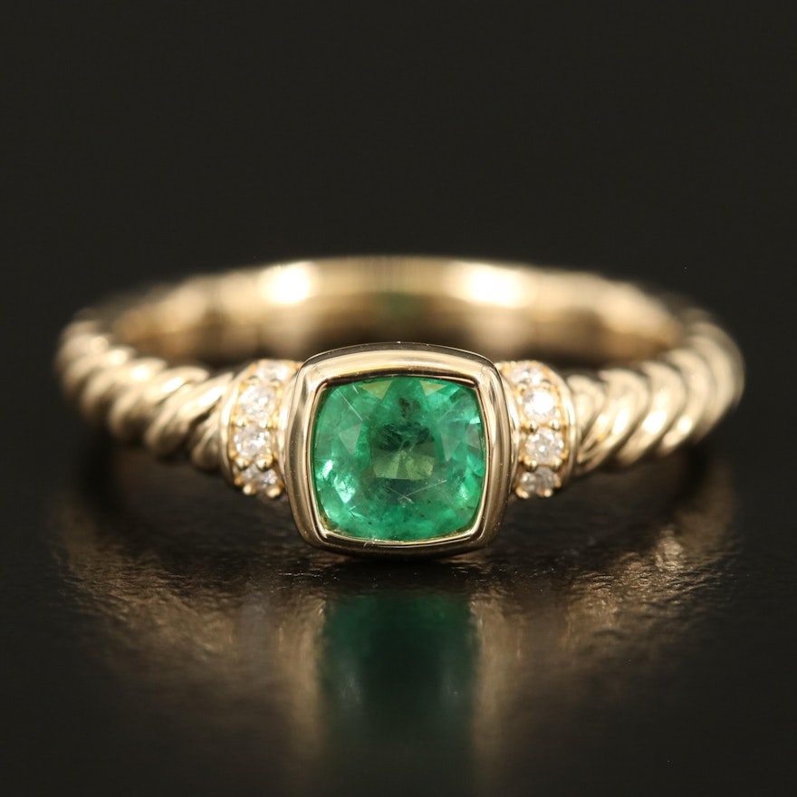 Judith Ripka 14K Emerald and Diamond Ring