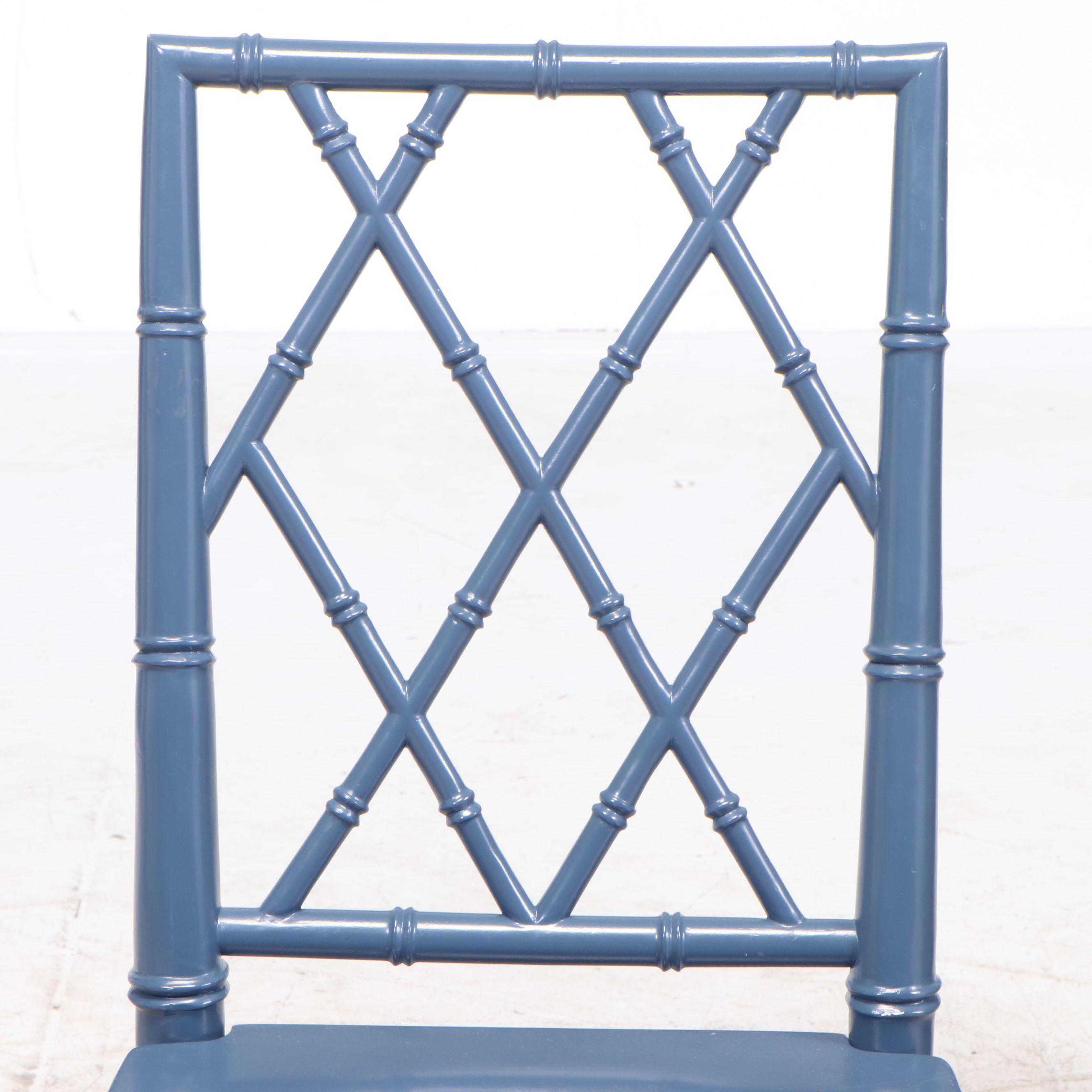 Pair of Universal Furniture Blue-Painted and Faux-Bamboo Chinoiserie Side Chairs