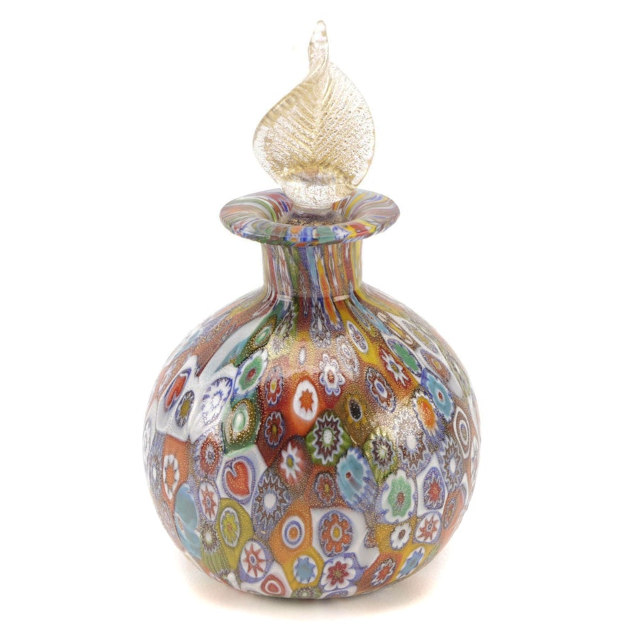 Handblown Murano Millefiori Art Glass Perfume Bottle with Stopper