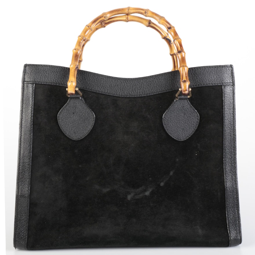 Gucci Bamboo Black Suede and Leather Tote