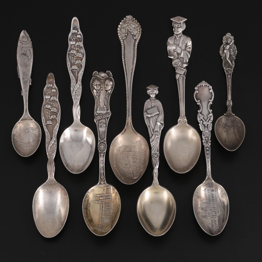 Gorham, Whiting, and Other Sterling Silver Souvenir Spoons and Teaspoons