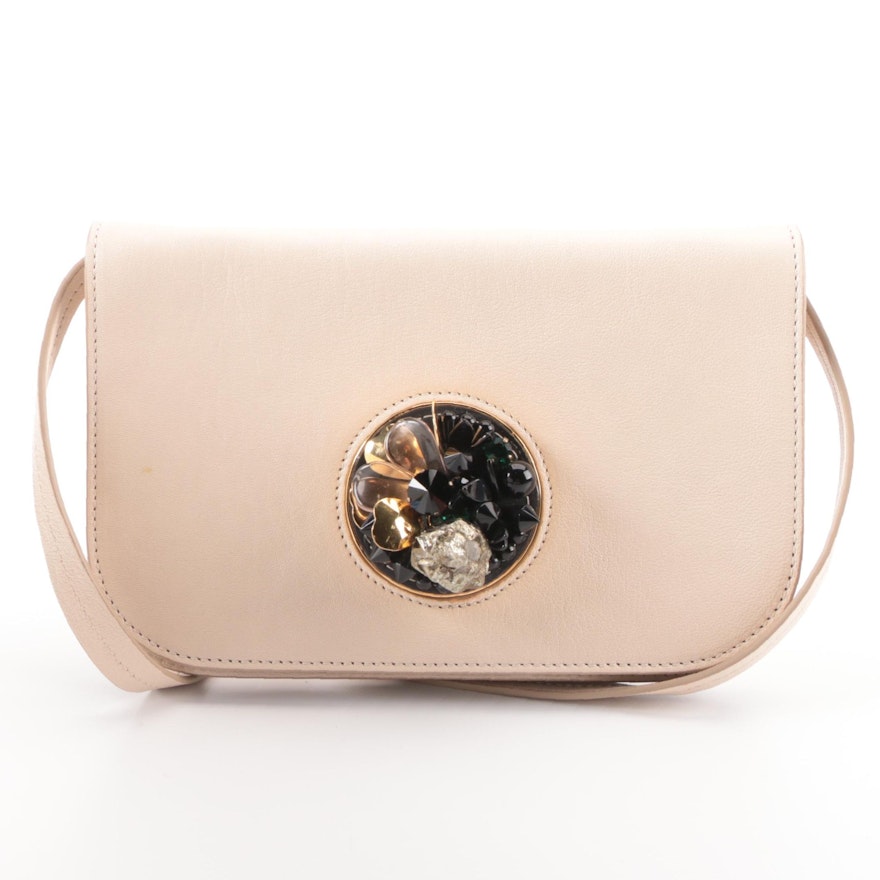 Marni Shoulder Bag in Nude Leather with Beading, Rock, and Metal Embellishment