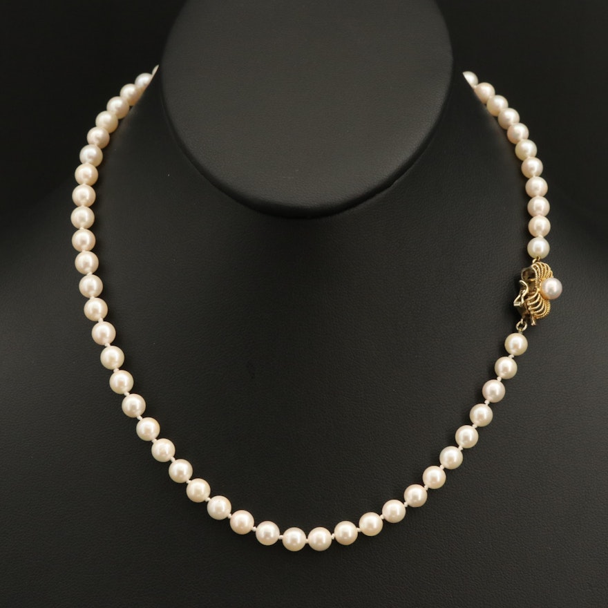 Vintage Near-Round Pearl Necklace with 14K Pearl Clasp