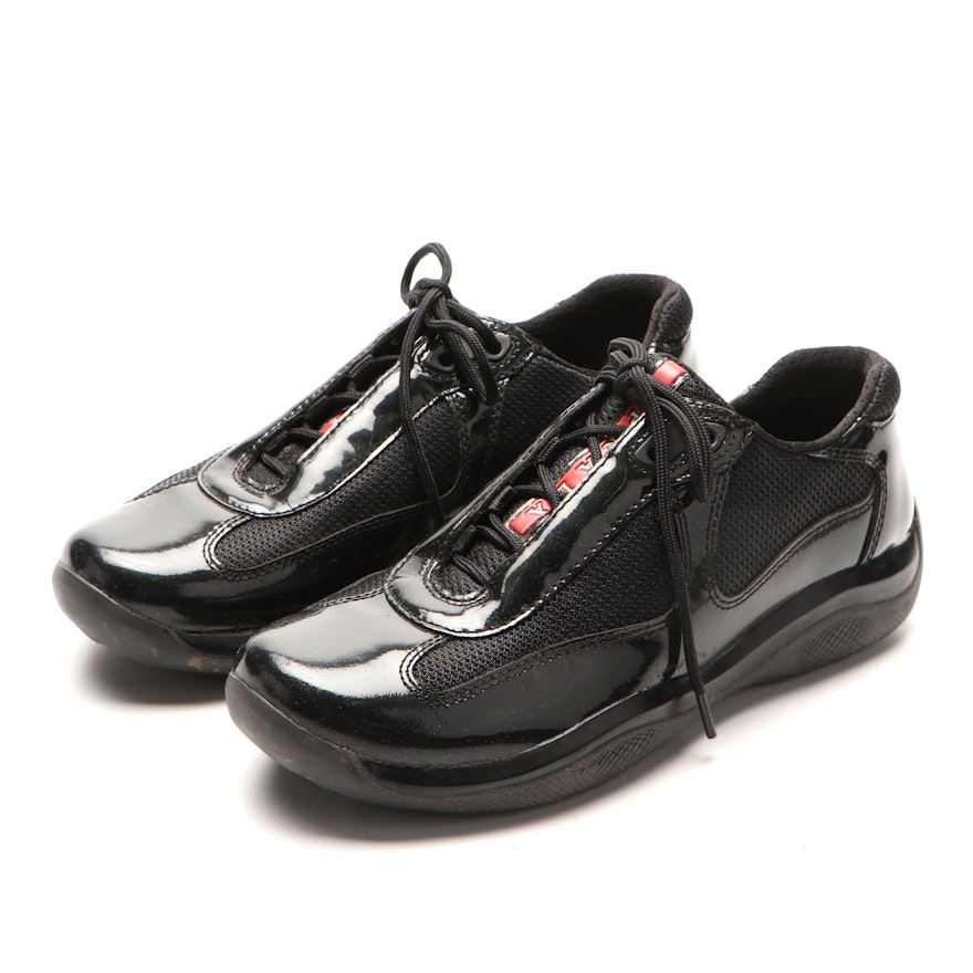 Prada Luna Rossa America's Cup Sneakers with Patent Leather Trim