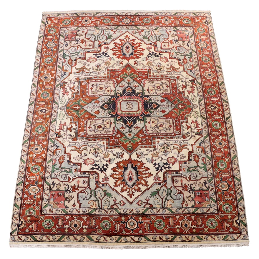 9' x 12' Hand-Knotted Indo-Persian Heriz Room Sized Rug