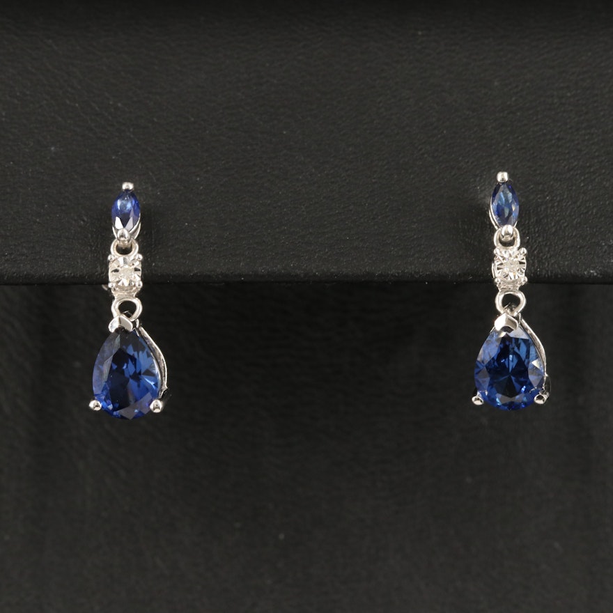 10K Sapphire and Diamond Drop Earrings