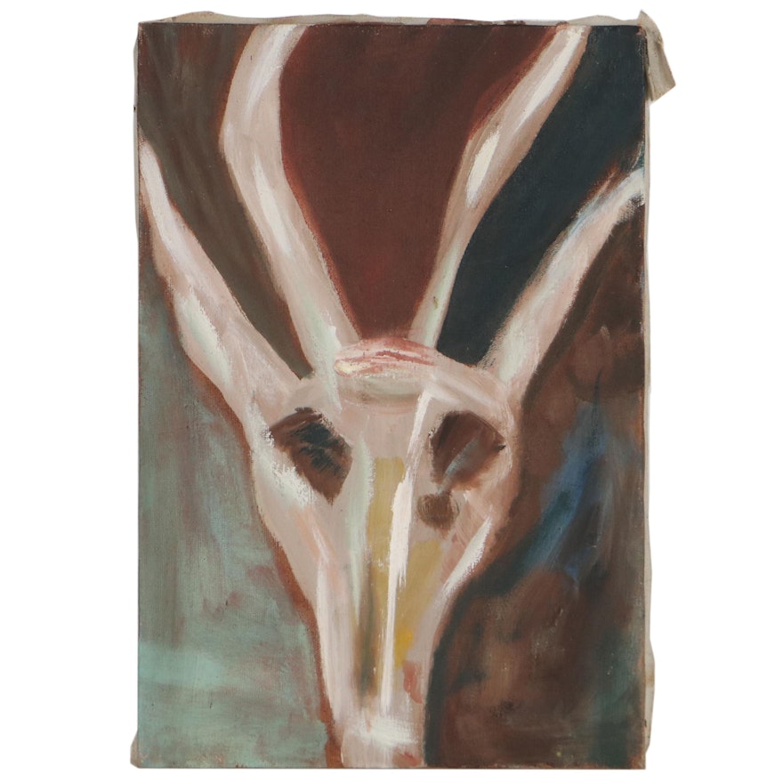 Schneider Oil Painting of Abstract Antelope Skull, Late 20th Century