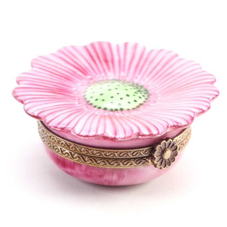 Chamart Hand-Painted Porcelain Daisy Limoges Box