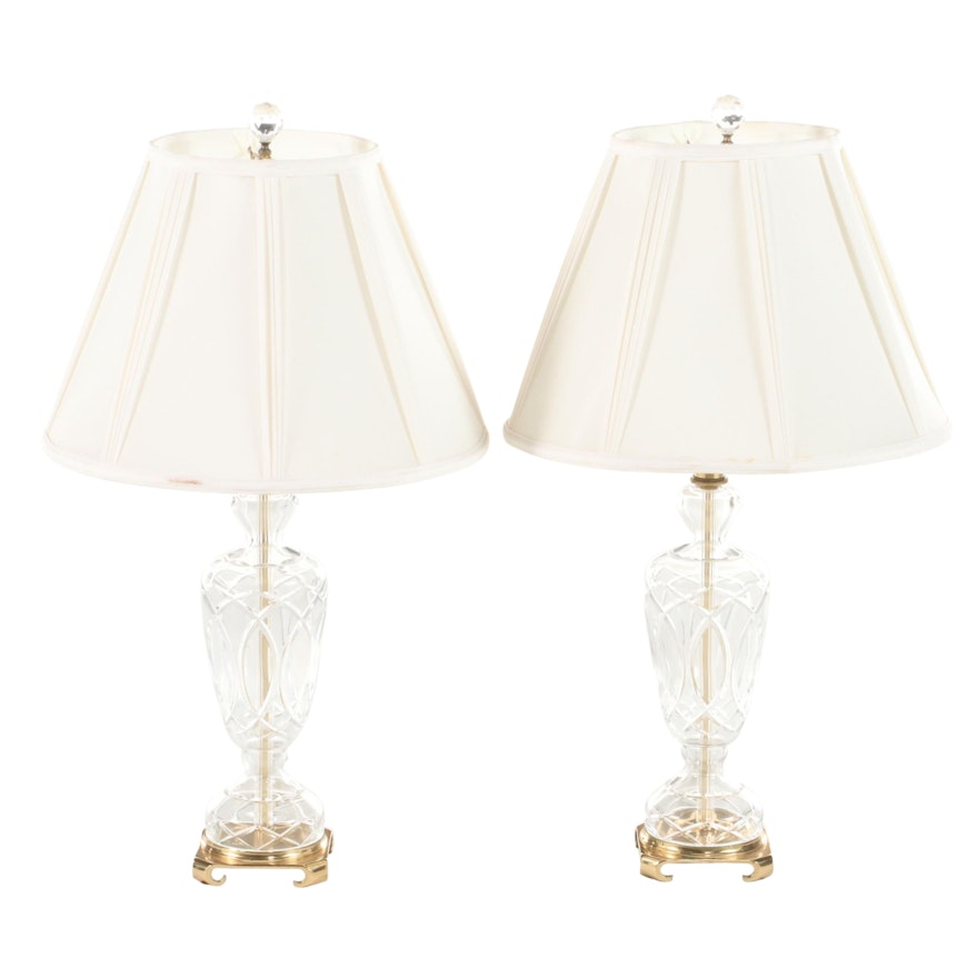 Pair of Brass Mounted Crystal Table Lamps