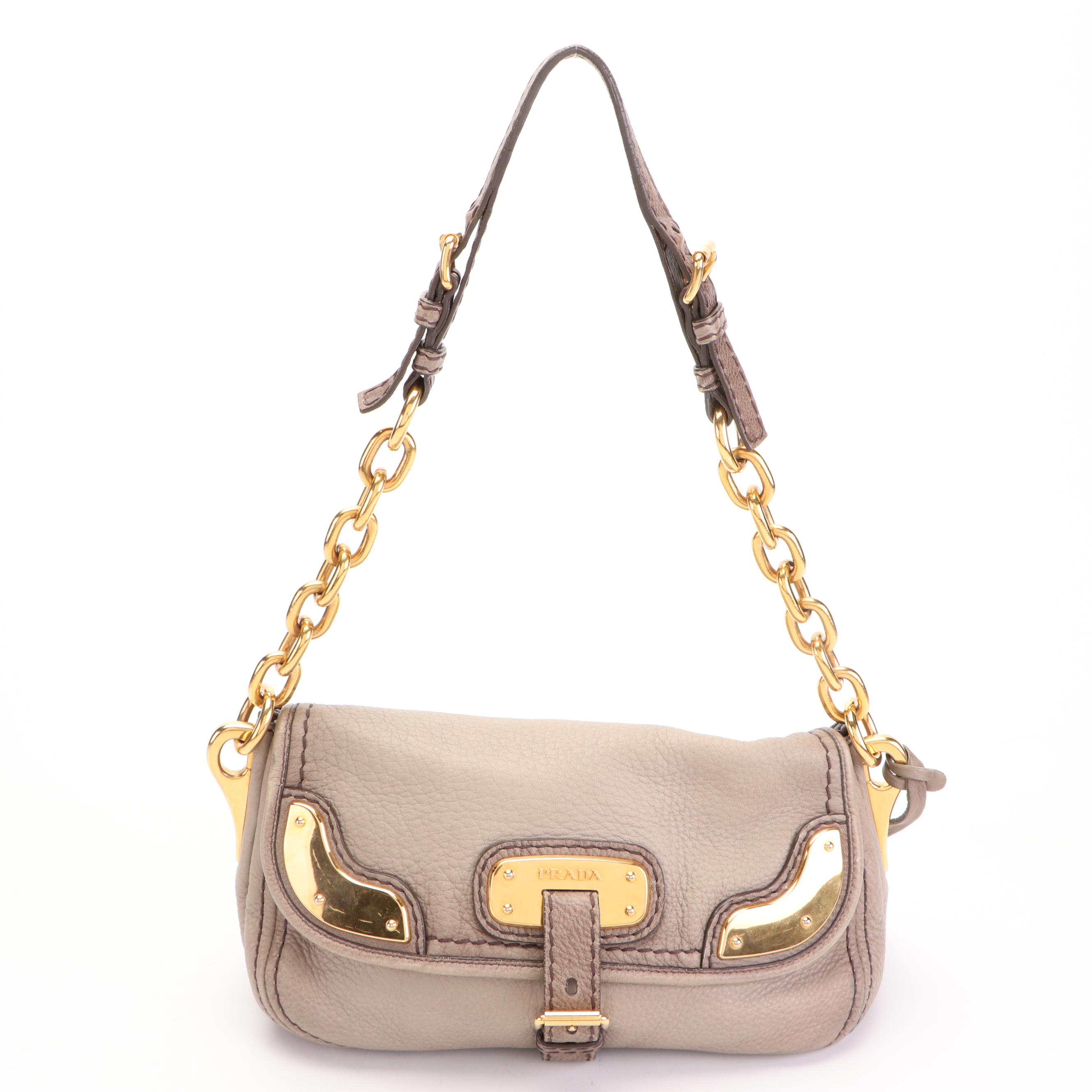 Prada Flap-Front Shoulder Bag in Deerskin Leather with Chain Strap