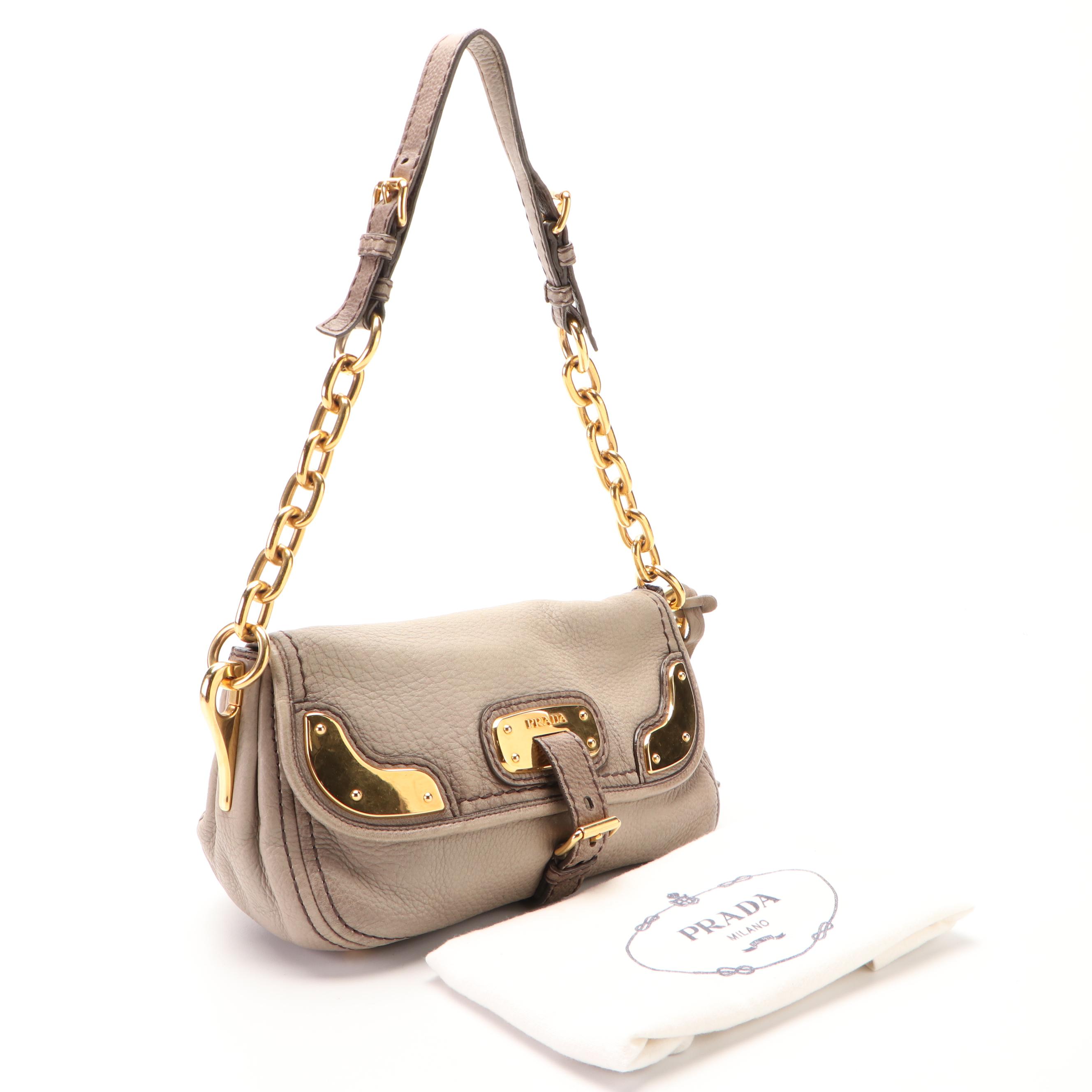 Prada Flap-Front Shoulder Bag in Deerskin Leather with Chain Strap