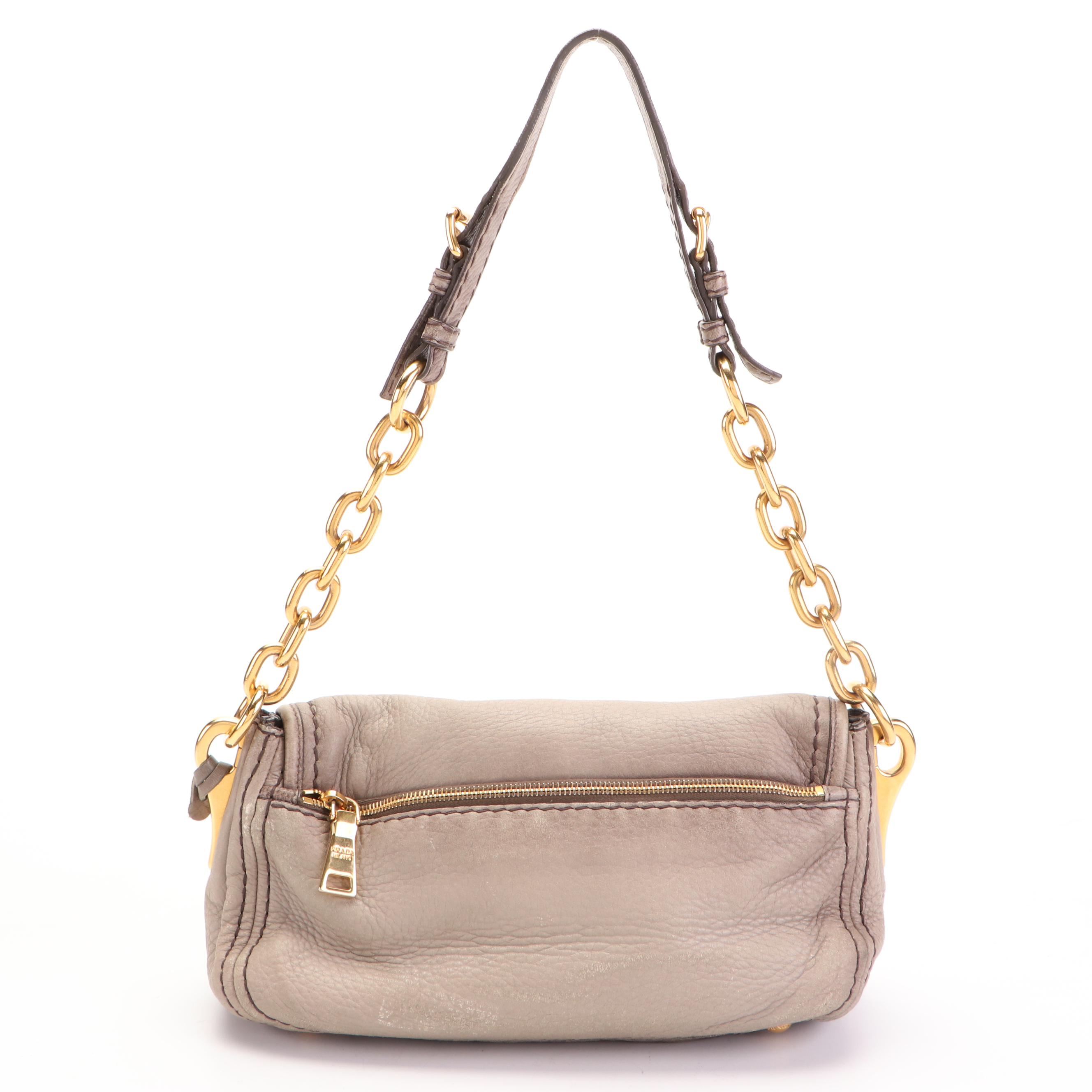 Prada Flap-Front Shoulder Bag in Deerskin Leather with Chain Strap