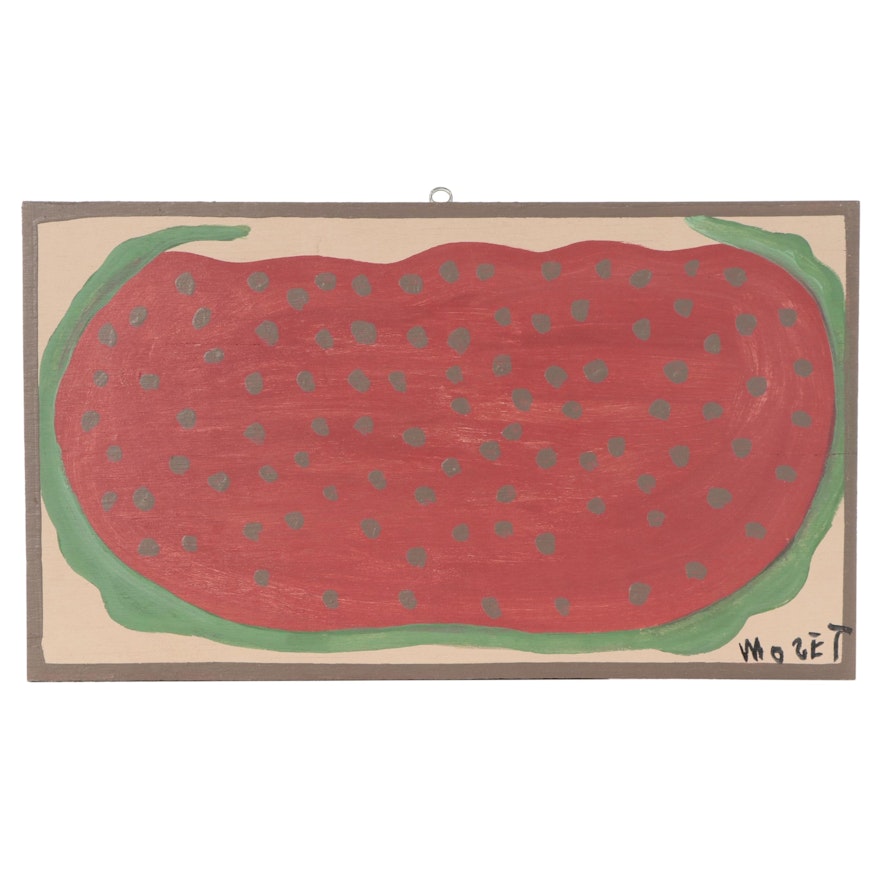 Mose Tolliver Folk Art Acrylic Painting of a Watermelon