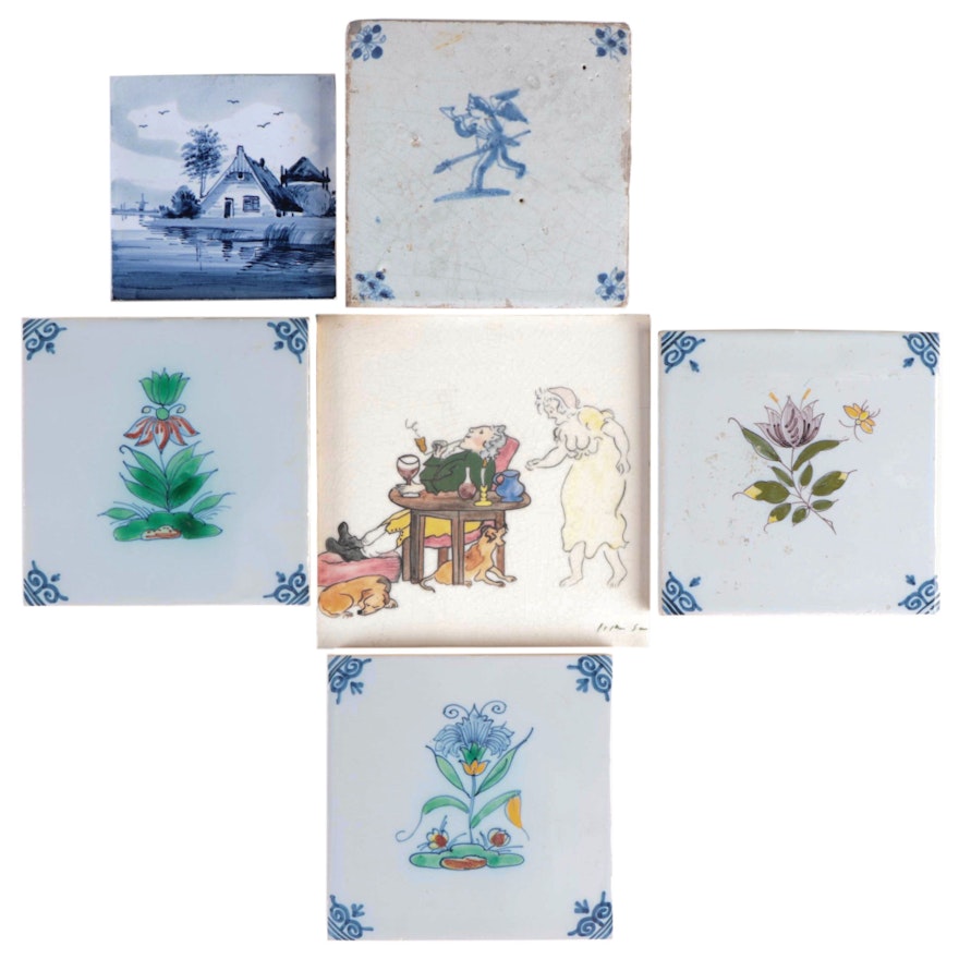 Royal Makkum Dutch Hand-Painted Ceramic Tiles with Other Dutch Ceramic Tiles