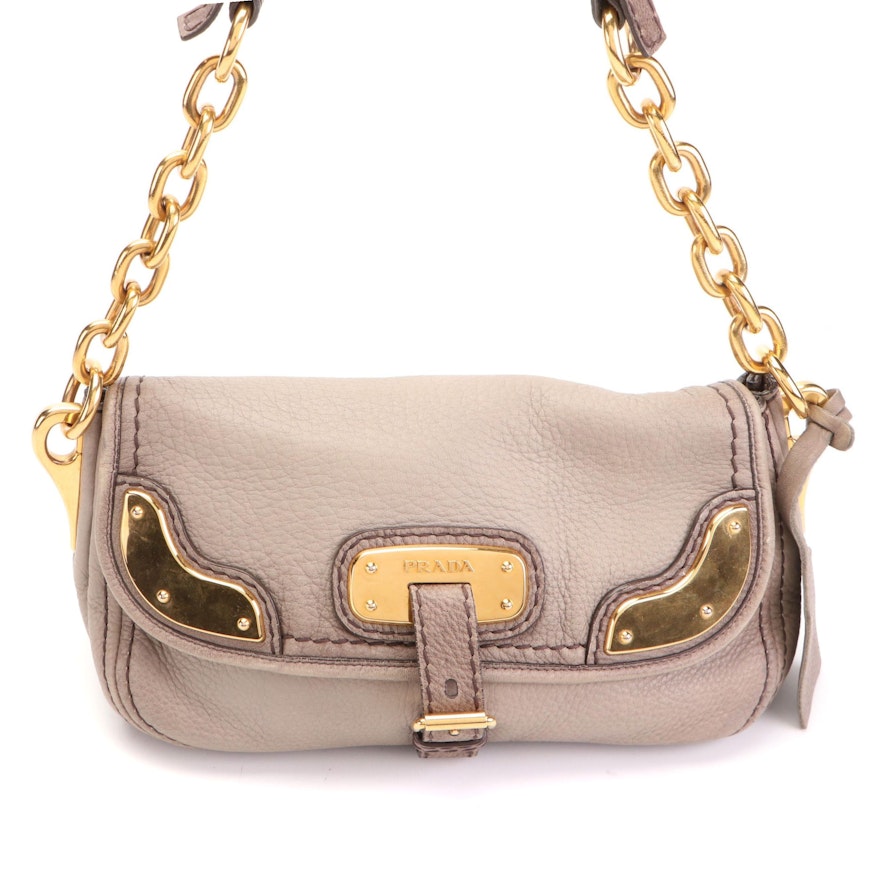 Prada Flap-Front Shoulder Bag in Deerskin Leather with Chain Strap