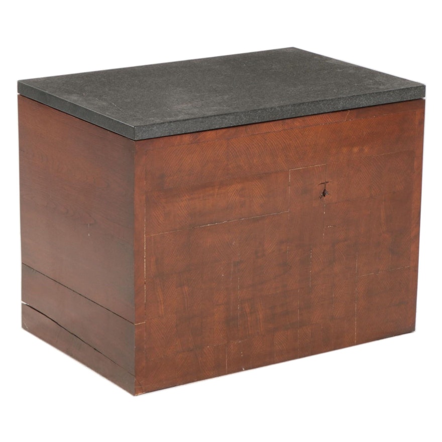 Contemporary Wood Block Side Table with Textured Granite Top