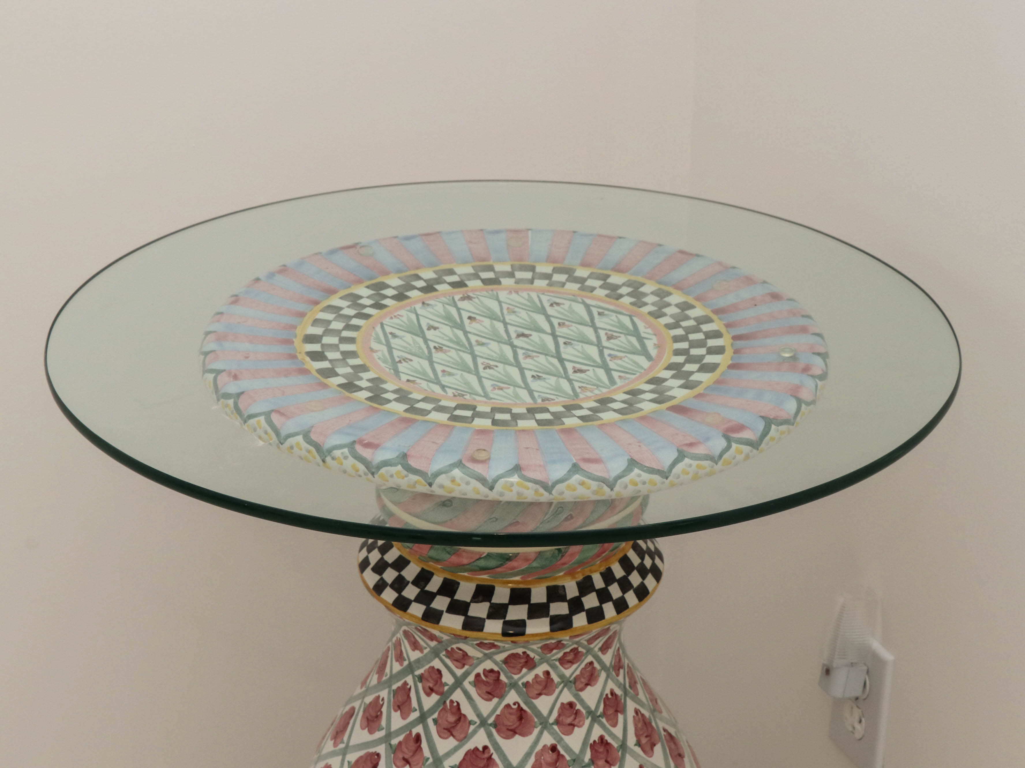 MacKenzie-Childs Terracotta Pedestal Side Table with Glass Top