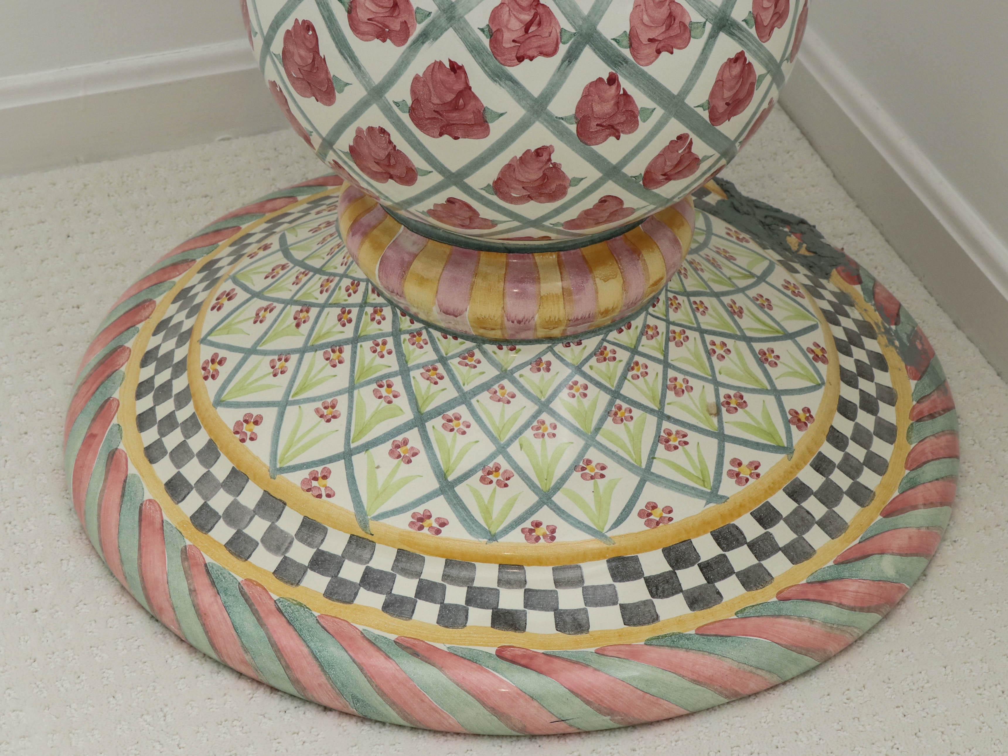 MacKenzie-Childs Terracotta Pedestal Side Table with Glass Top