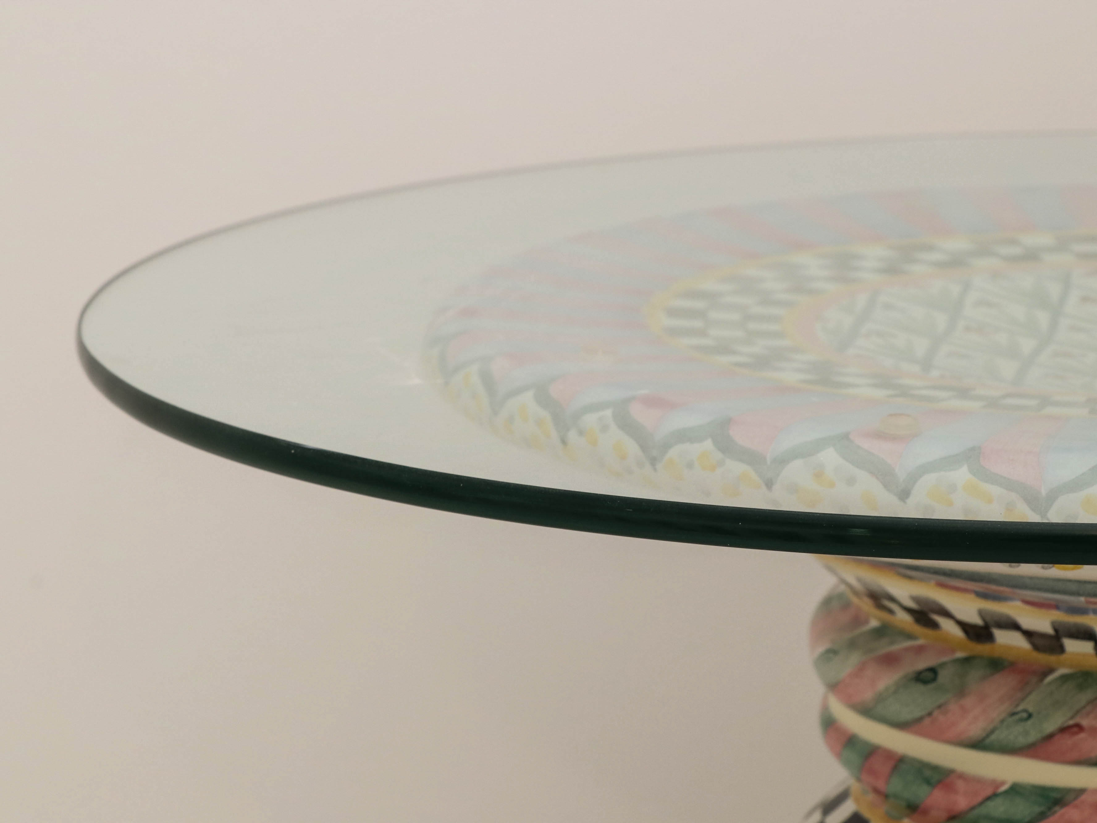 MacKenzie-Childs Terracotta Pedestal Side Table with Glass Top