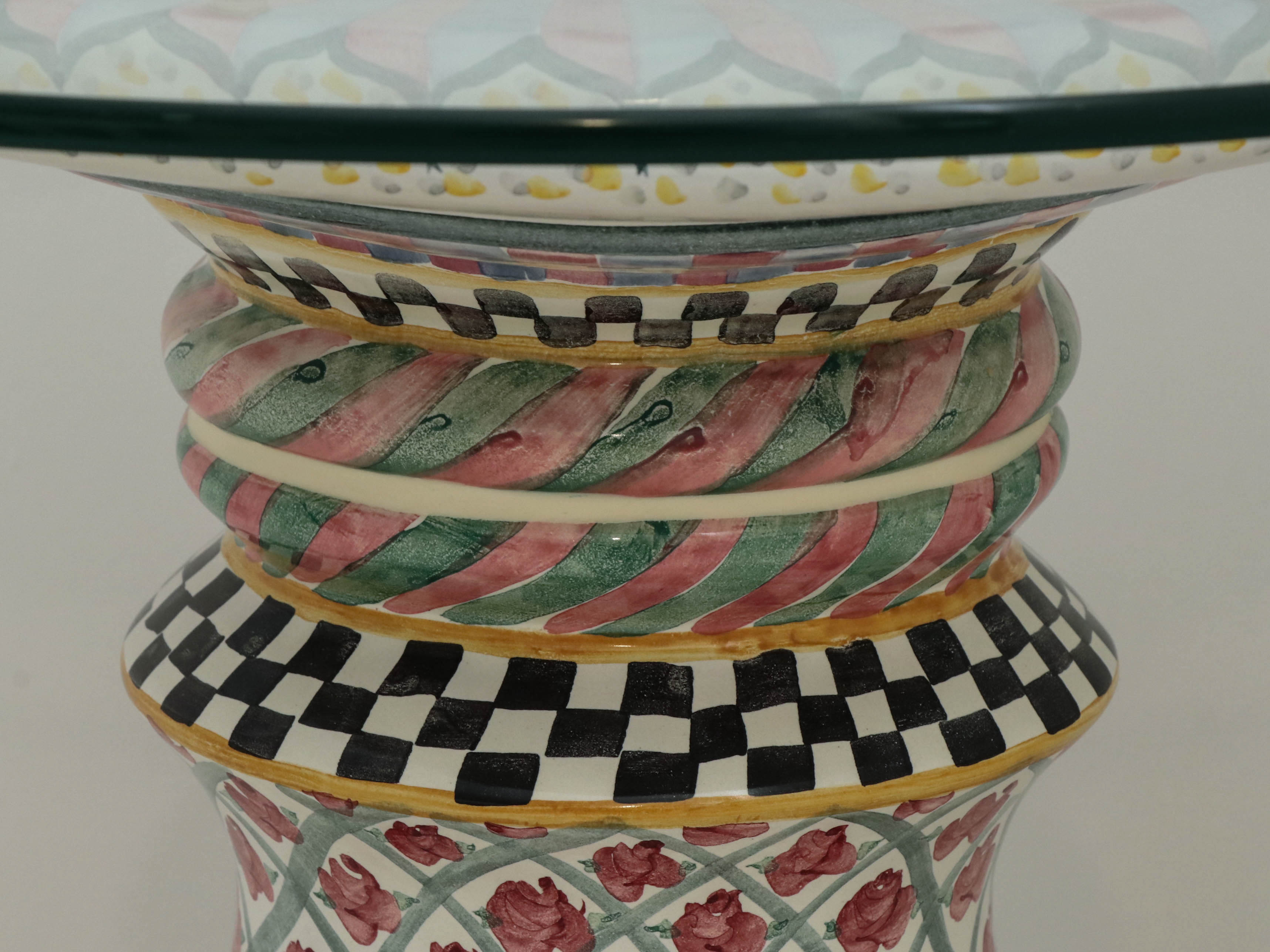 MacKenzie-Childs Terracotta Pedestal Side Table with Glass Top