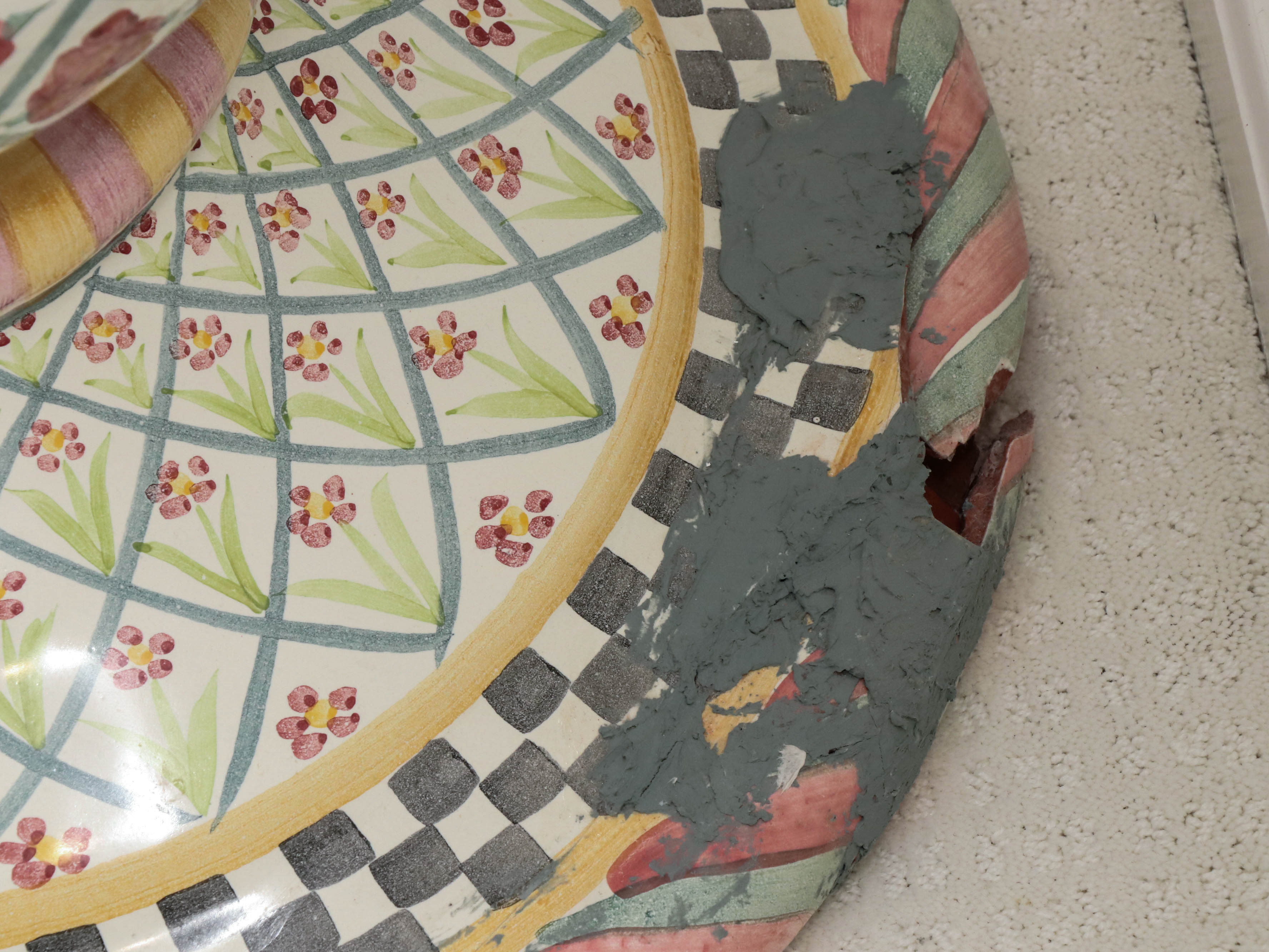 MacKenzie-Childs Terracotta Pedestal Side Table with Glass Top