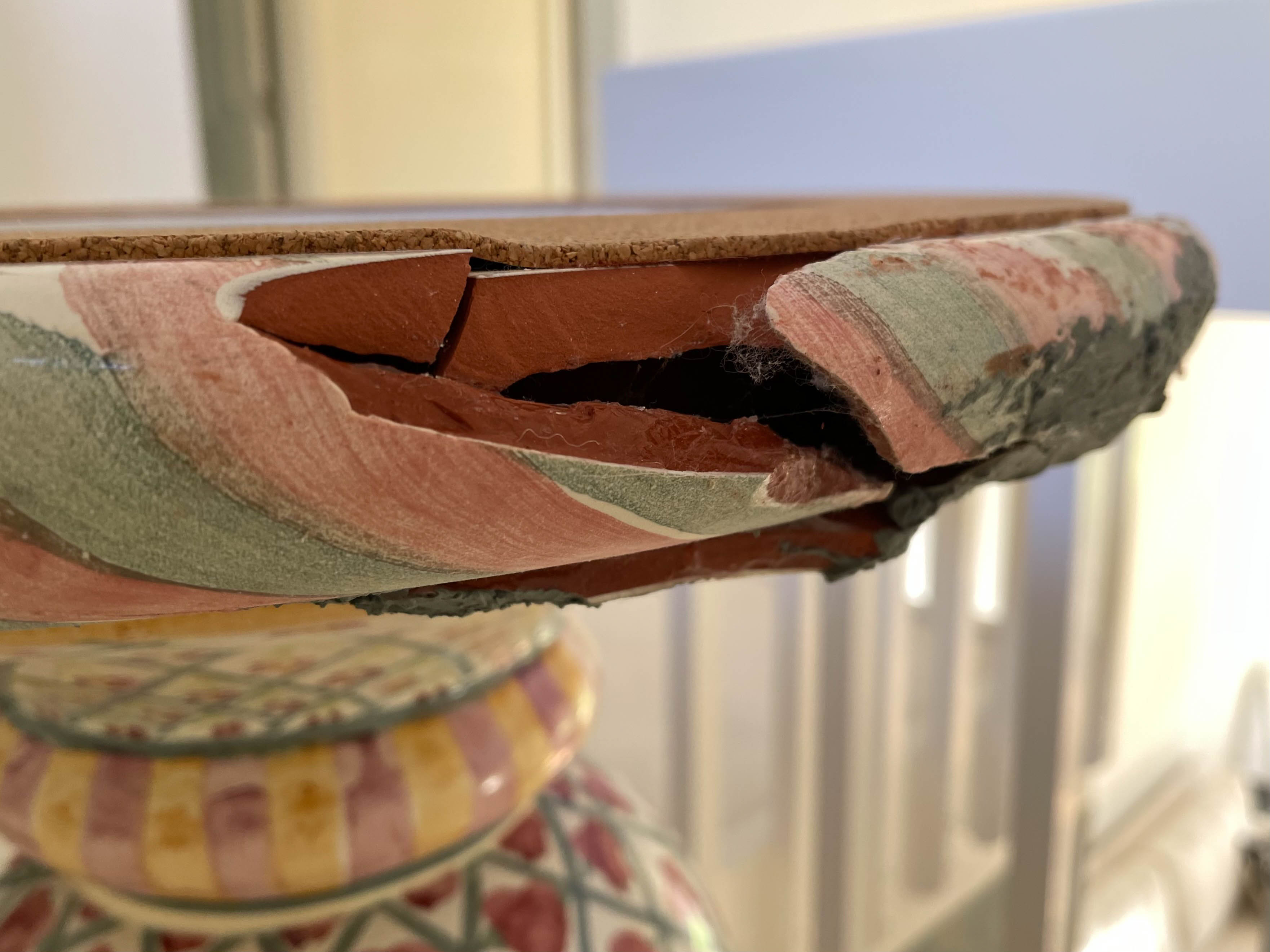 MacKenzie-Childs Terracotta Pedestal Side Table with Glass Top