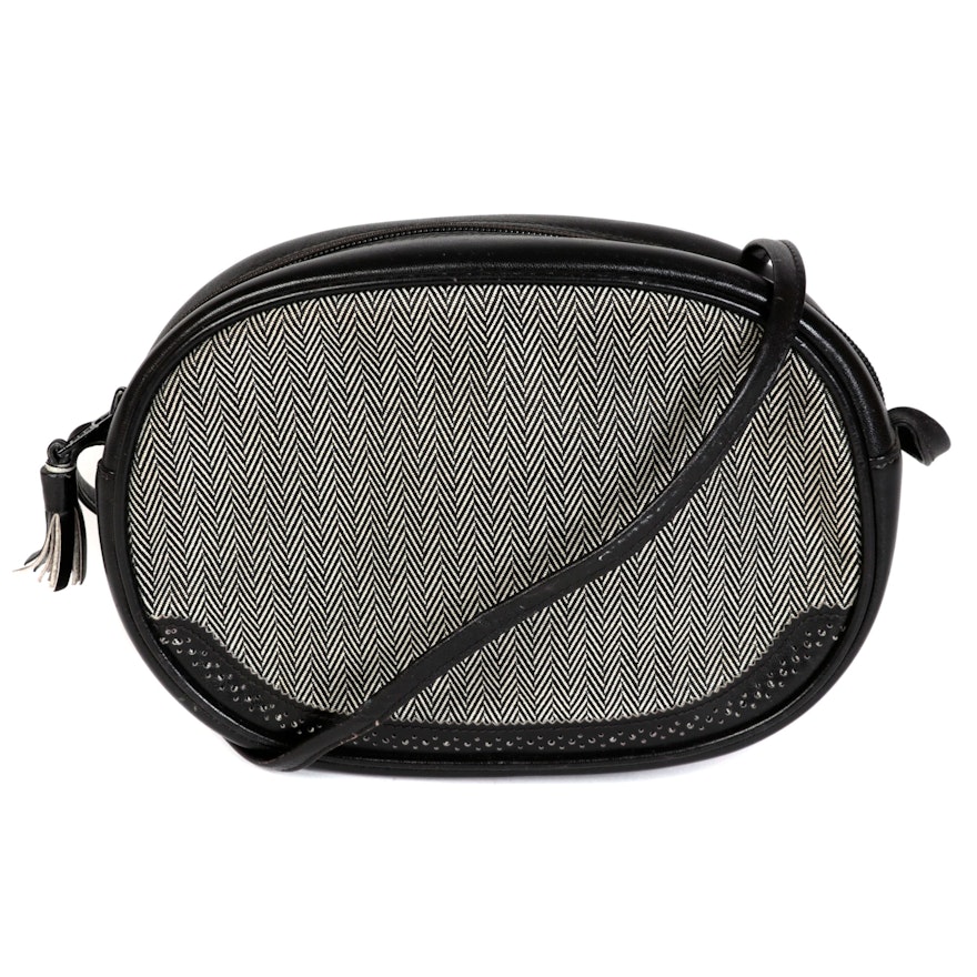 Mark Cross Crossbody in Herringbone Fabric and Smooth/Perforated Black Leather