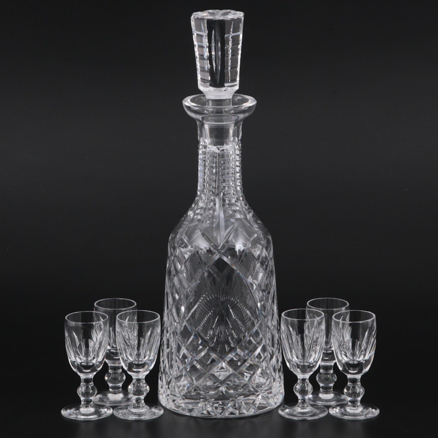 Waterford Crystal "Shannon Jubilee" Decanter and "Kathleen" Cordial Glasses