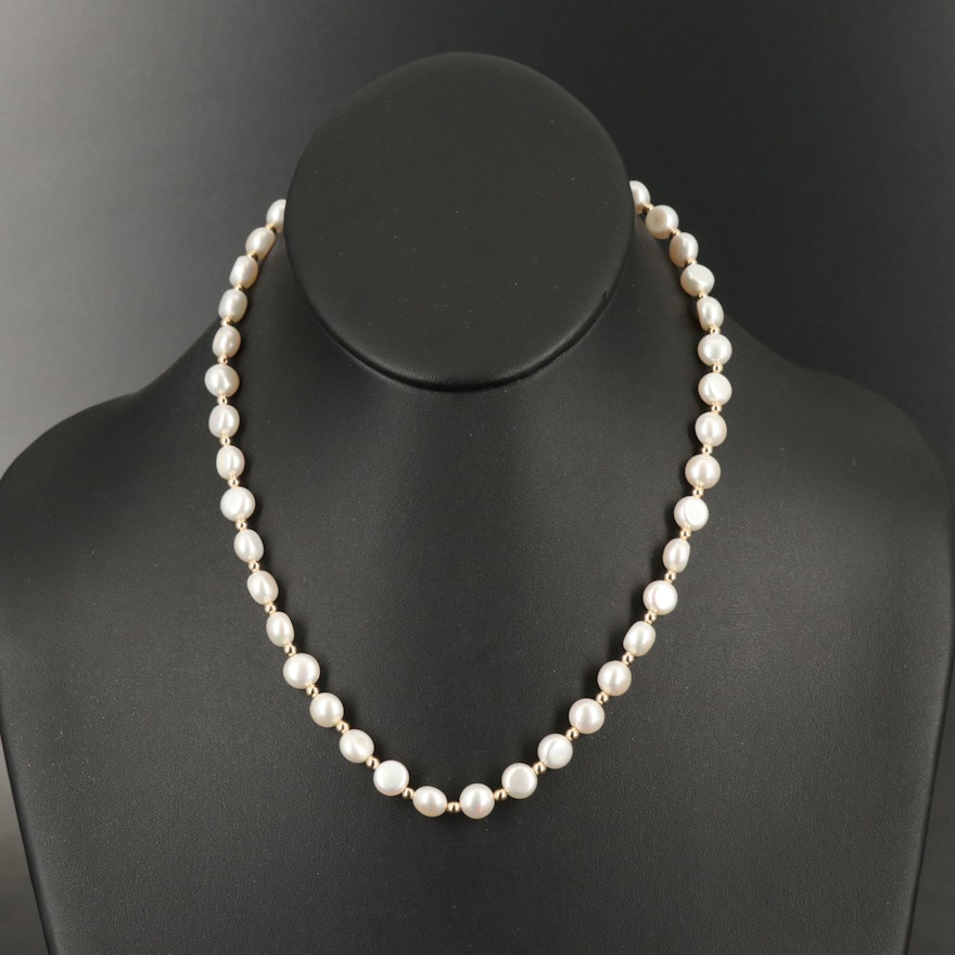 14K Button Pearl Necklace