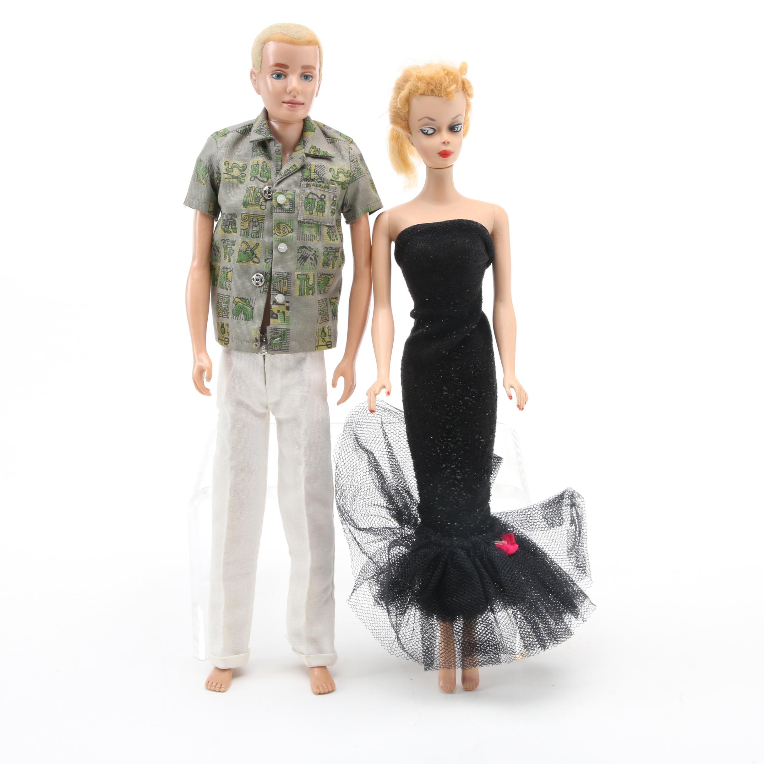 1958 Mattel Barbie and 1960 Ken Dolls with Clothing and Accessories