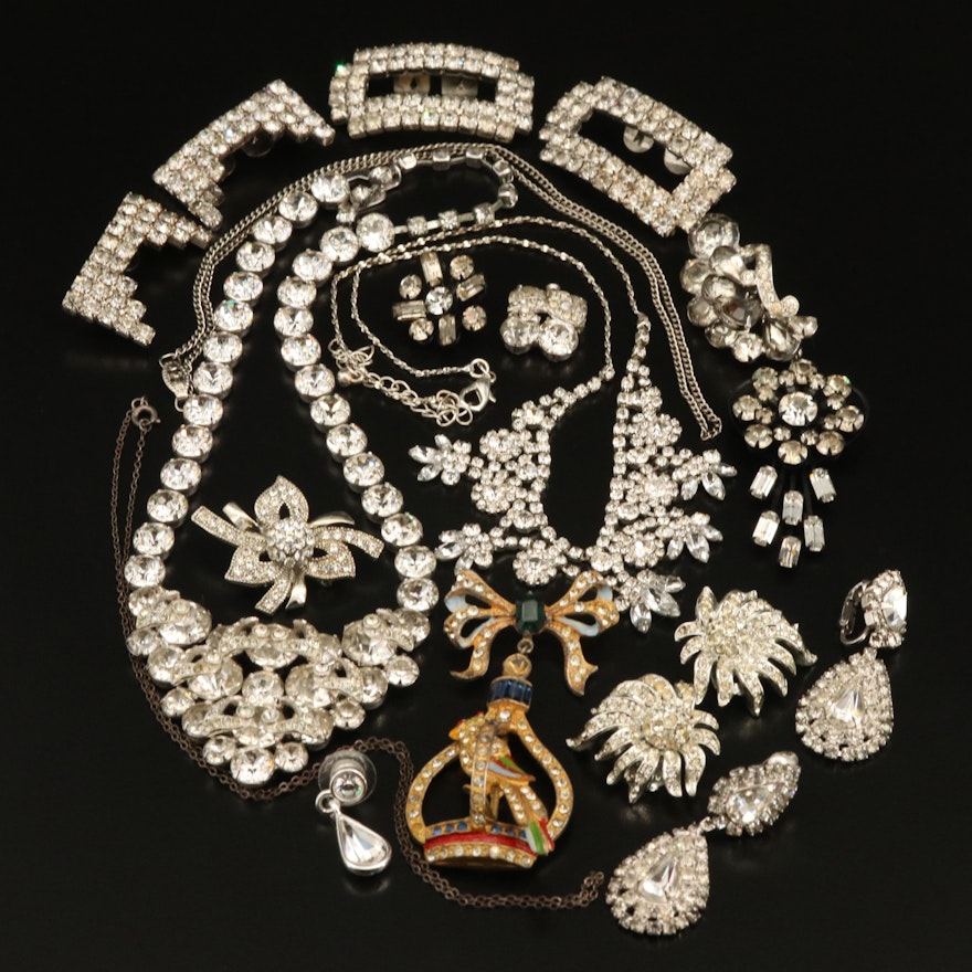 Unsigned Staret, Hattie Carnegie and Eisenberg in Rhinestone Jewelry Collection