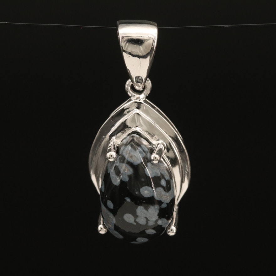 Sterling Snowflake Obsidian Pendant