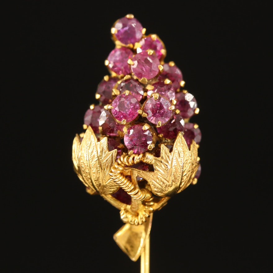 Vintage 10K Ruby Grape Cluster Stick Pin