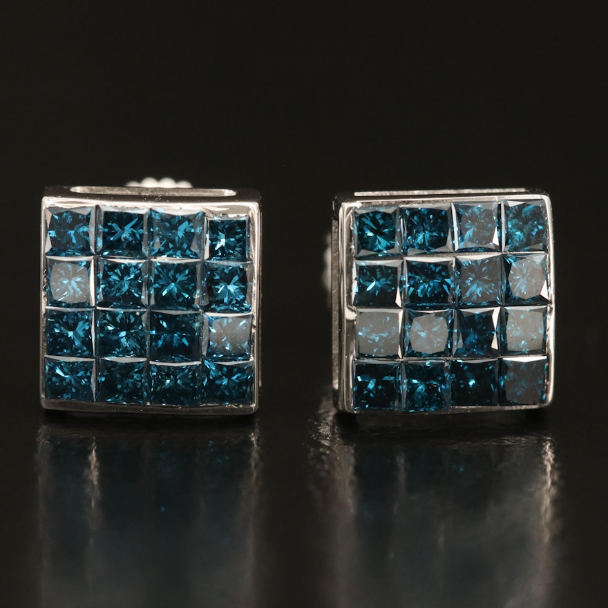 14K 1.12 CTW Fancy Blue Diamond Stud Earrings