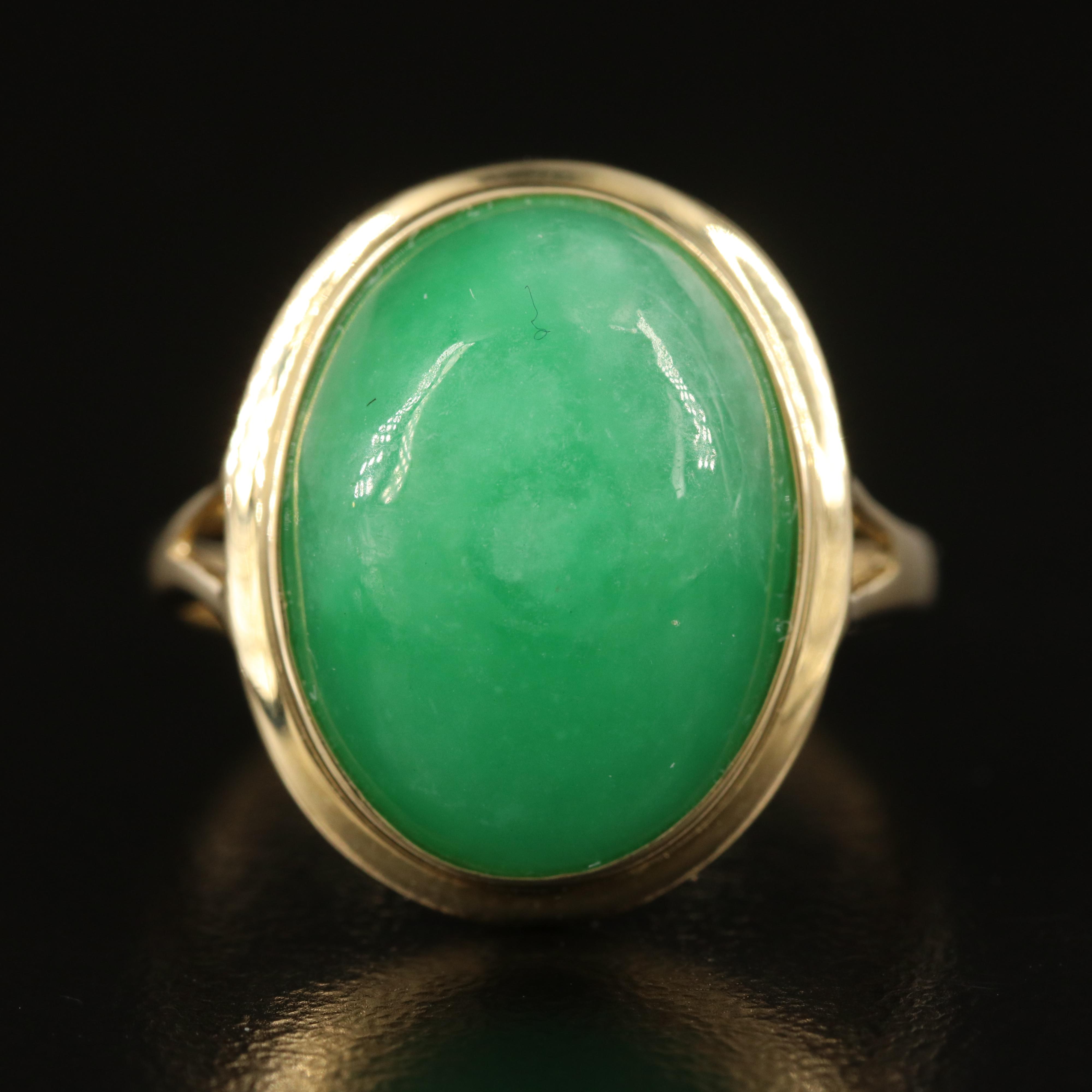 14K Jadeite Cabochon Ring
