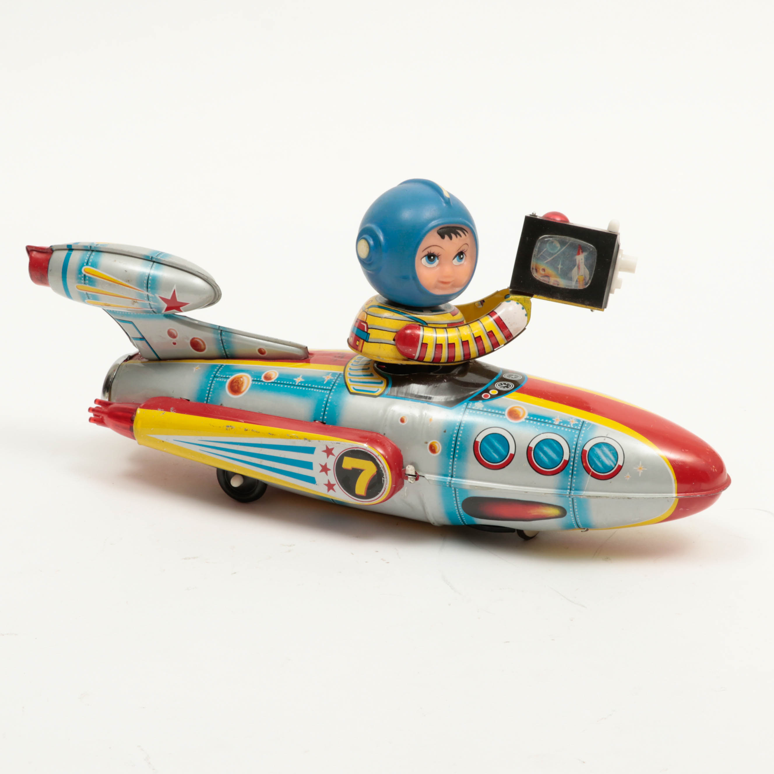 "Universe Televiboat" Tin Litho Battery Operated Toy, 1980s