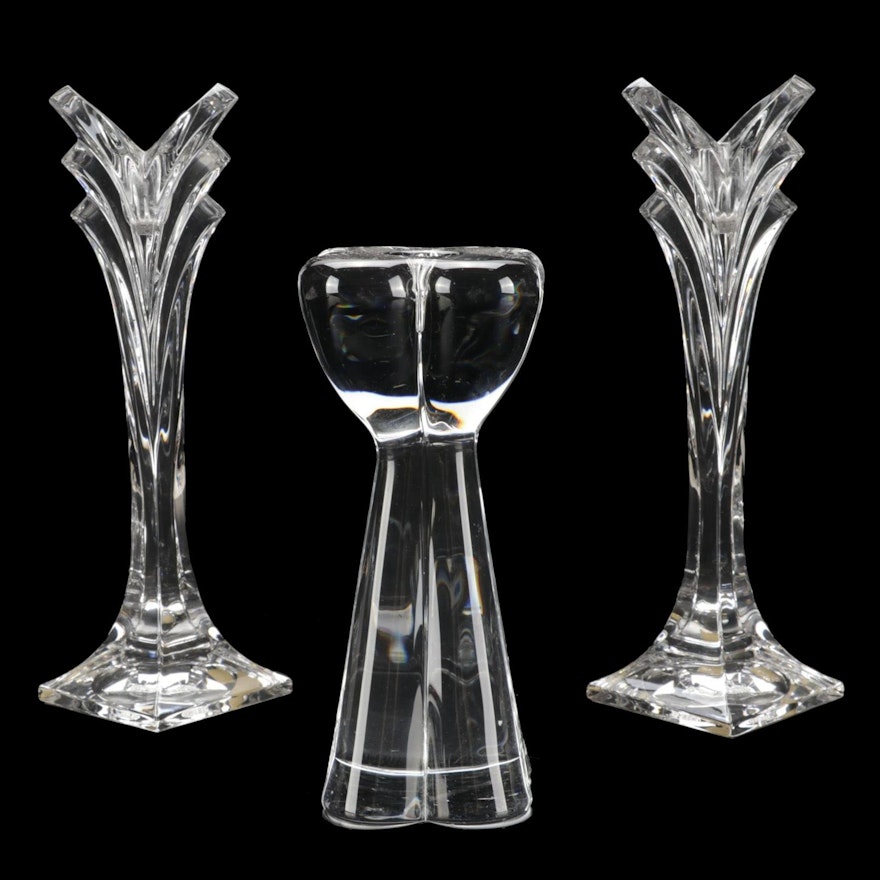 Baccarat "Diomede" and Mikasa "Deco" Crystal Candlesticks