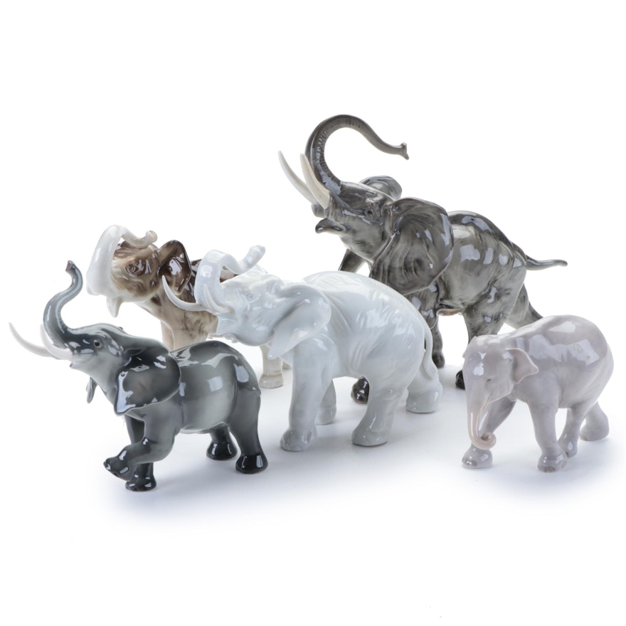 Lorenz Hutschenreuther, Royal Copenhagen and Other Porcelain Elephant Figurines