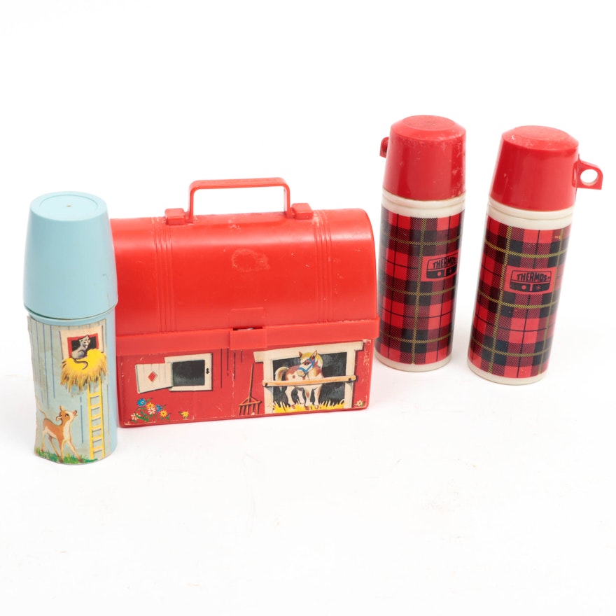 Toy Lunchbox and Two Thermos Perfume Glass Bottles "Wild Country"