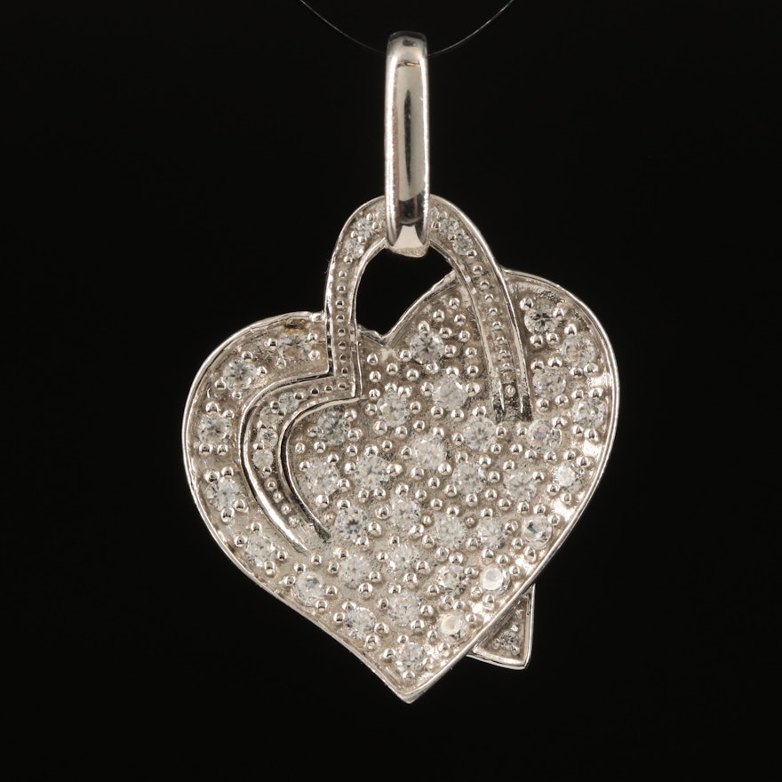 Sterling Zircon Double Heart Pendant