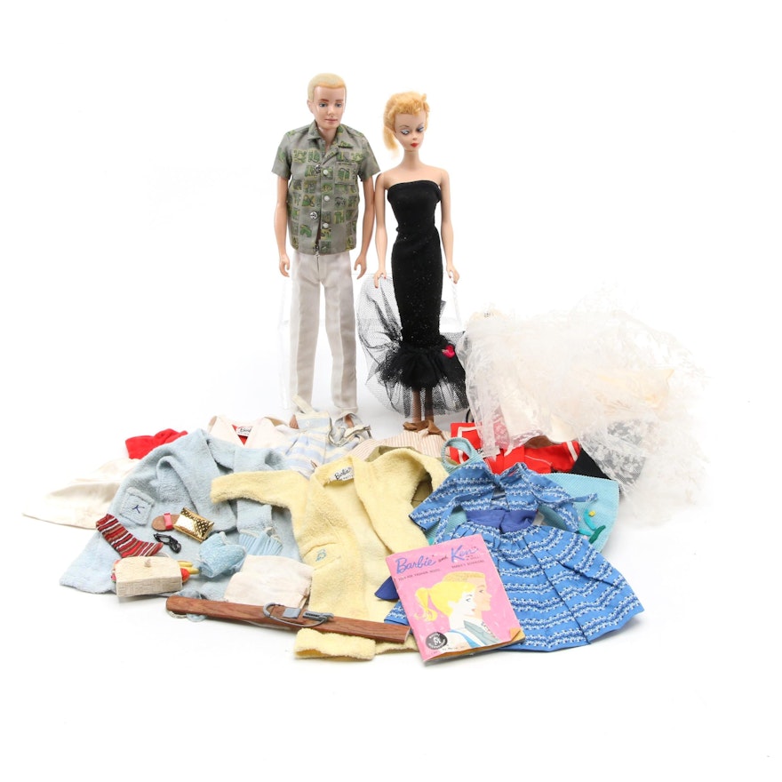 1958 Mattel Barbie and 1960 Ken Dolls with Clothing and Accessories