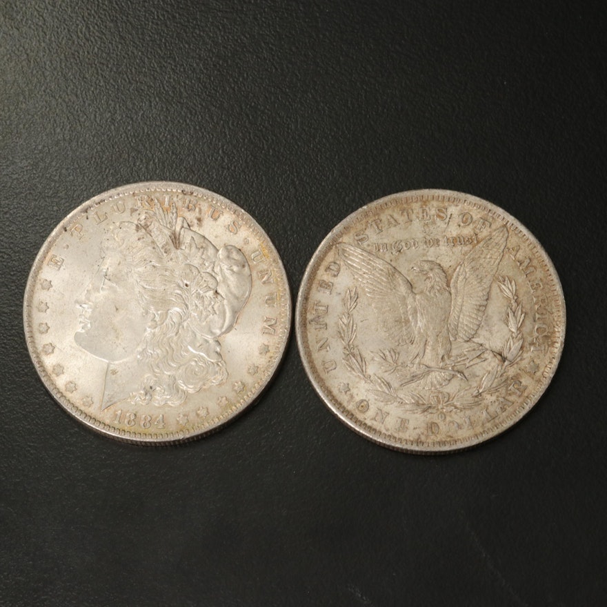 Two 1884-O Morgan Silver Dollars