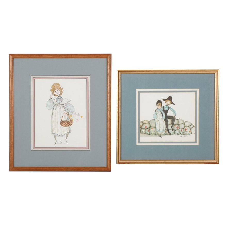 Patricia Buckley Moss Offset Lithographs "Happy Together" and "Maggie," 1980s