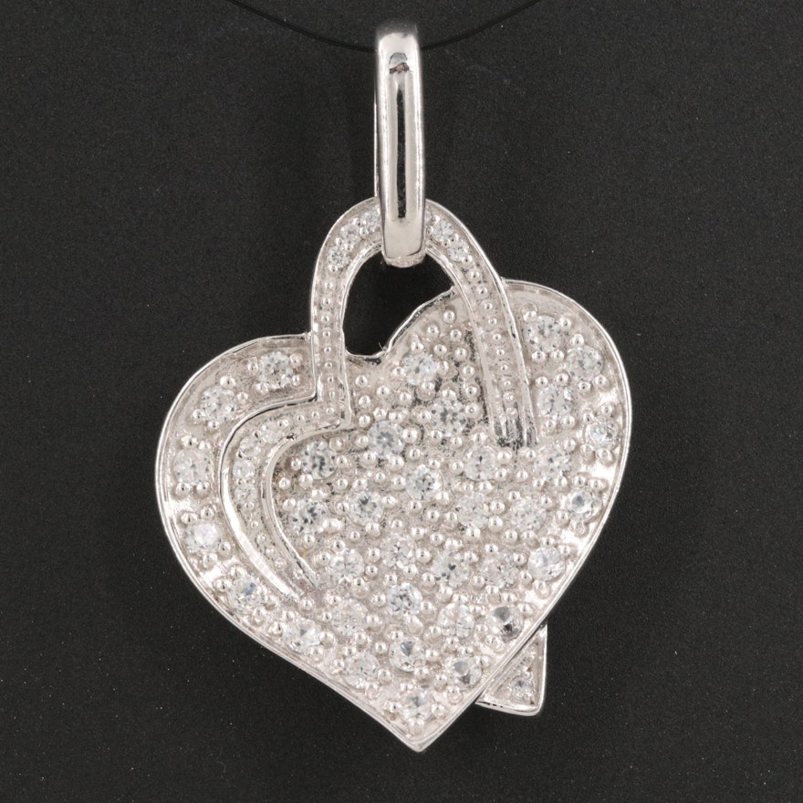 Sterling White Zircon Double Heart Pendant