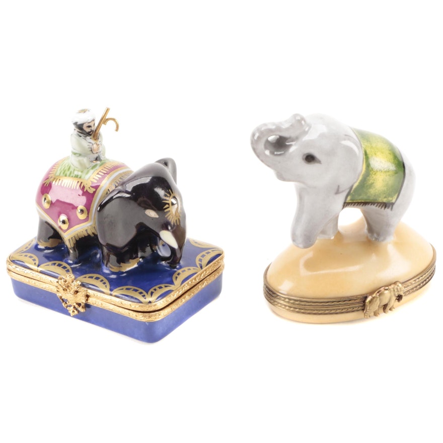 Fabergé and Other Hand-Painted Limoges Porcelain Elephant Form Boxes